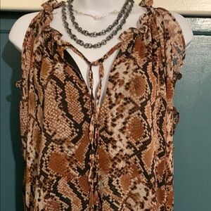 STATE Tan and Brown Tie Front cold shoulder Blouse